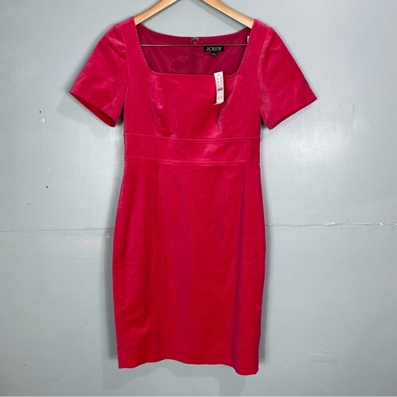 J. Crew Dresses & Skirts - J Crew BM871 Sz 6 Square Neck‎ Sheath Dress Velvet Pink Mini BM871